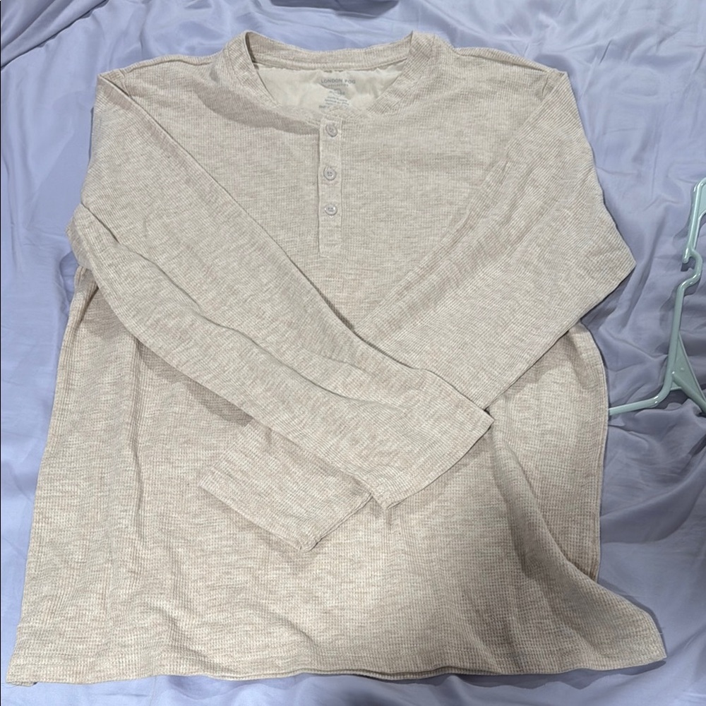 London Fog Men's Cream Long Sleeve Henley